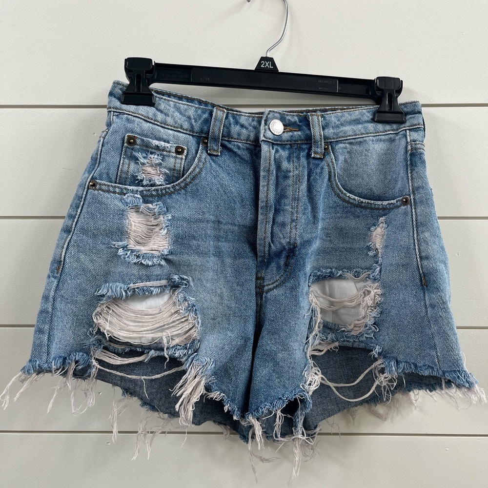 Signature8 Distressed High Waisted Blue Jean Shorts